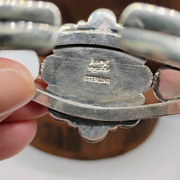 Southwest Sterling Silver Turquoise Medallion Cluster Cuff Bracelet Artisan - Picture 4 of 7